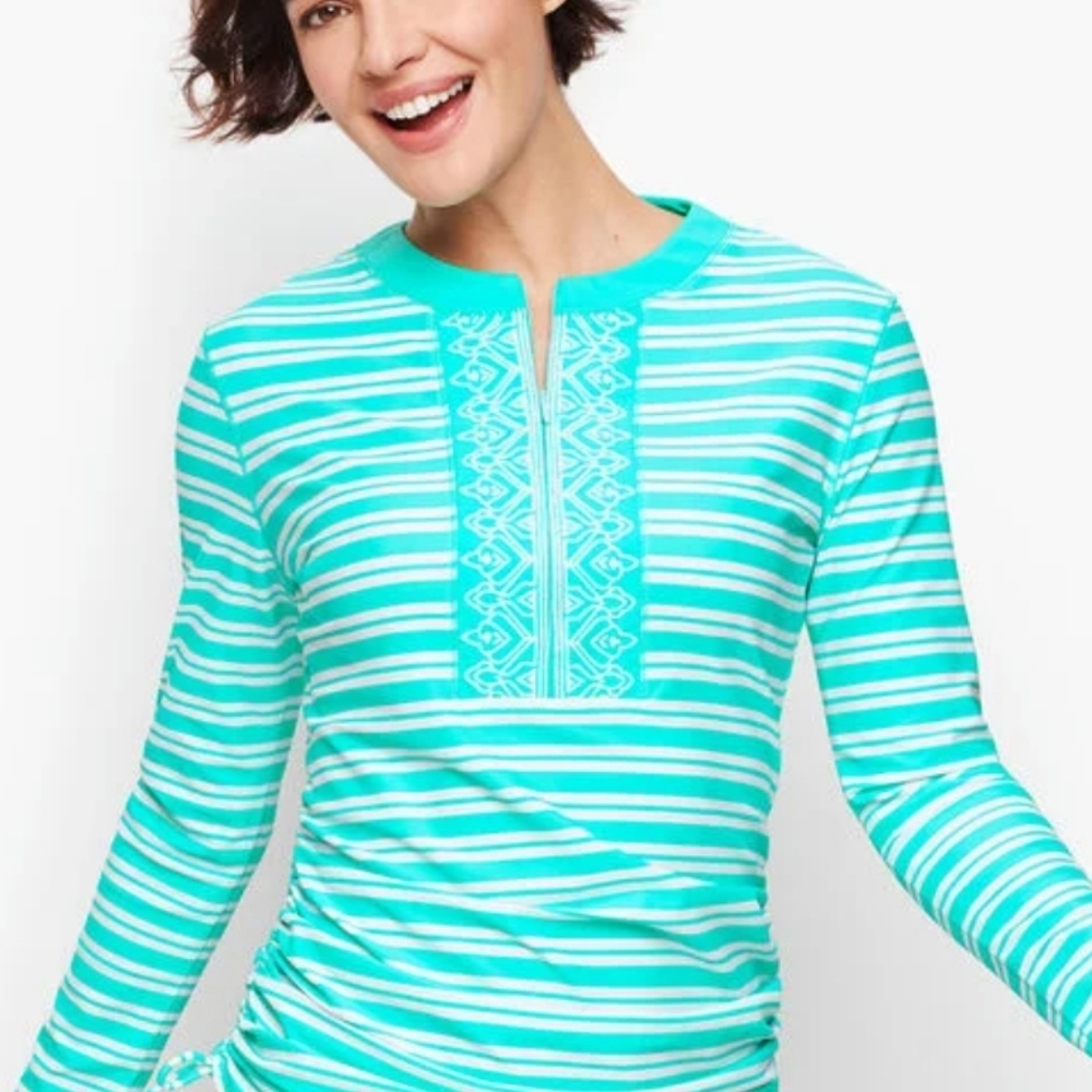 Cabana Life Embroidered Rash Guard-Aqua Medallion Size Large